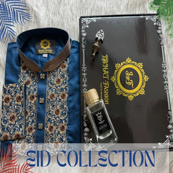 Blue Flower  Embroidered EID Panjabi